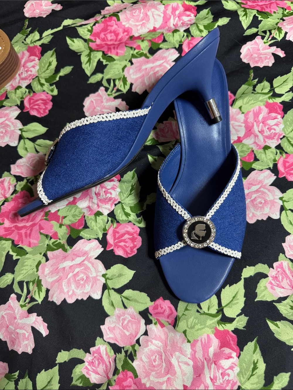 NEW Karl Lagerfeld Royal Blue Embellished Slide Heels